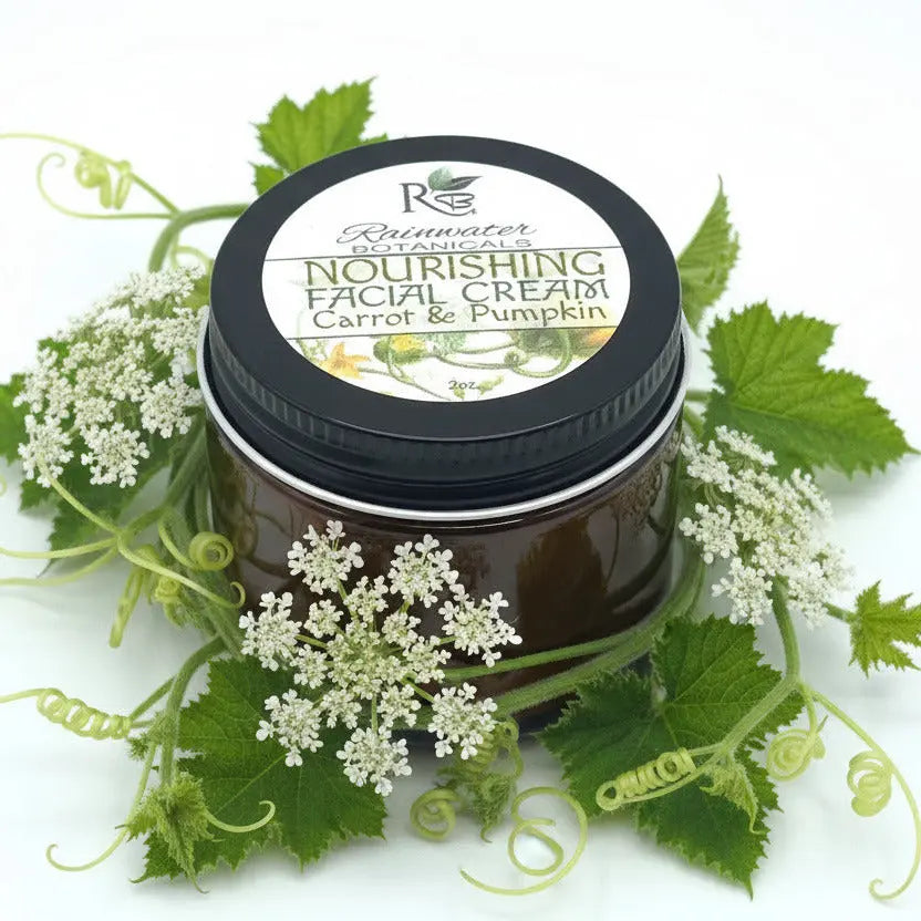 Jar of Rainwater Botanicals Nourishing Facial Cream with Carrot & Pumpkin on a white background