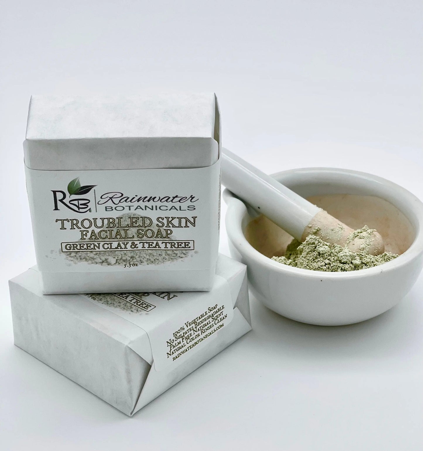 Troubled Skin Facial Soap (Tea Tree, Green Clay)-Rainwater Botanicals