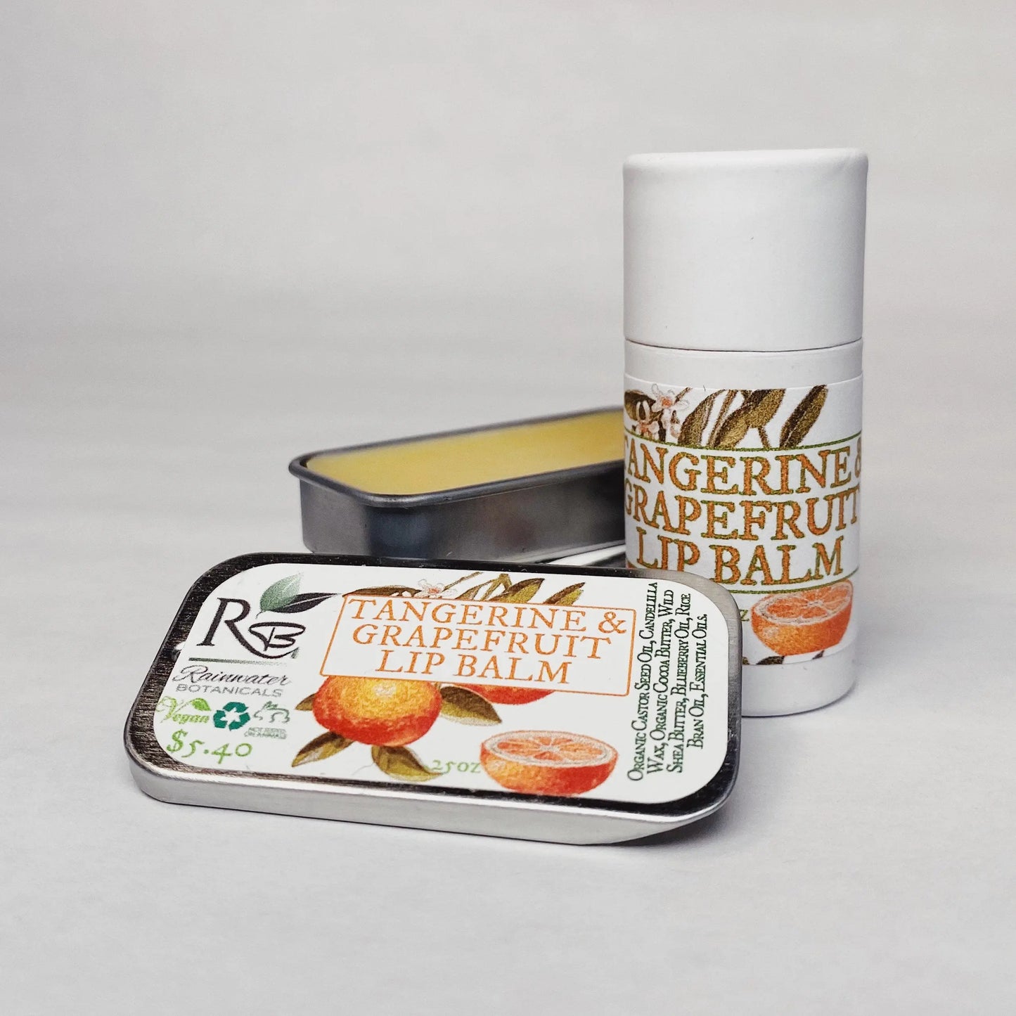 Vegan Tangerine Grapefruit Lip Balm with Blueberry Oil and Shea