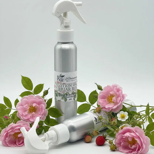 Two silver spray bottles with white nozzles on a light gray background