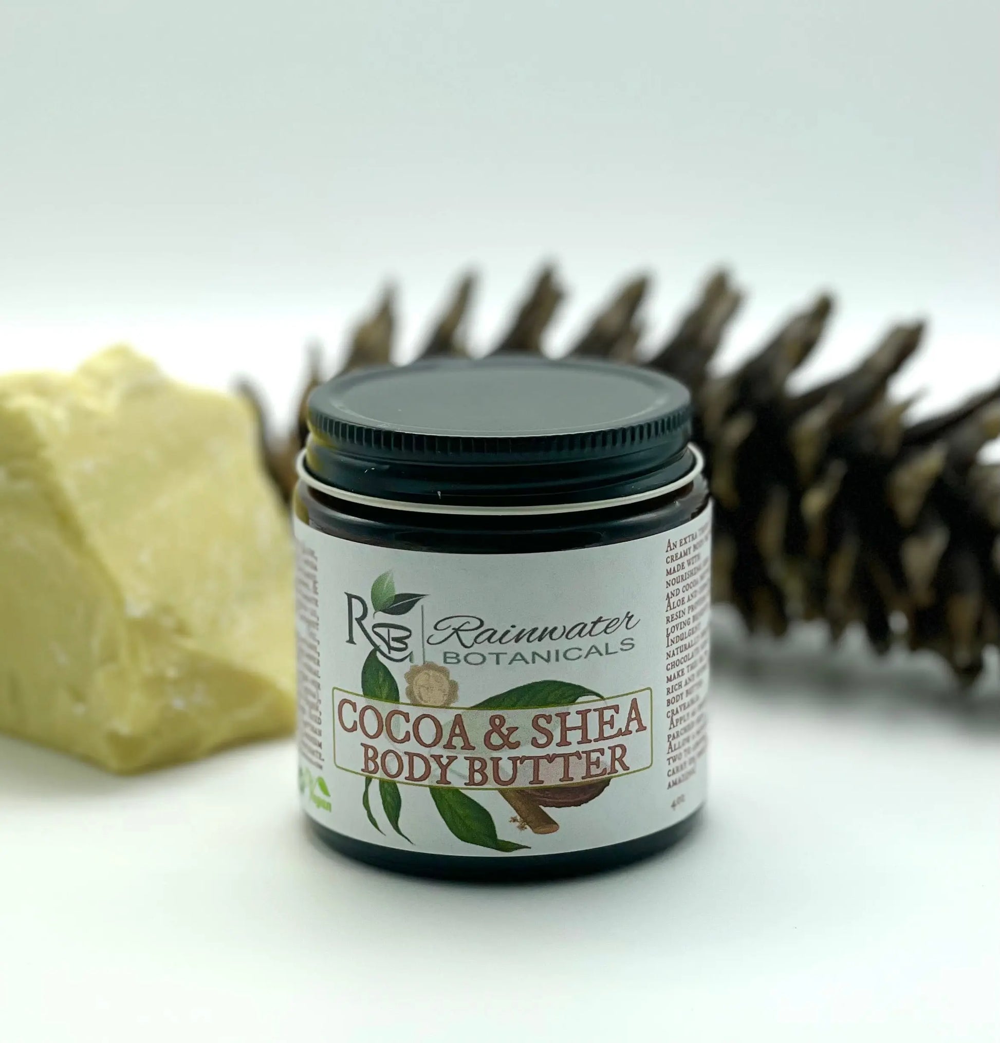 Natural Cocoa & Shea Body Butter, Vegan Rainwater Botanicals