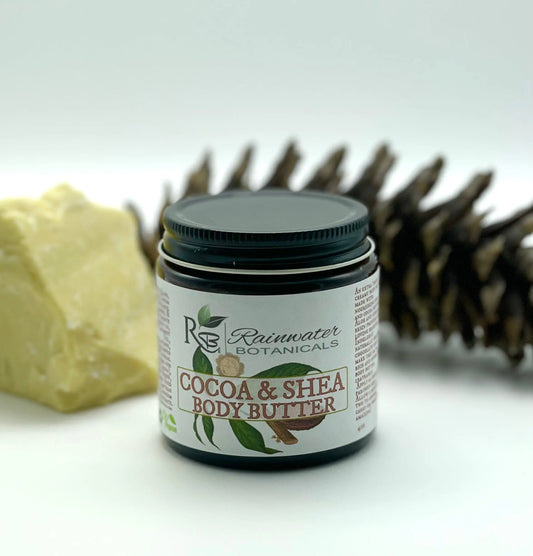 Natural Cocoa & Shea Body Butter, Vegan Rainwater Botanicals