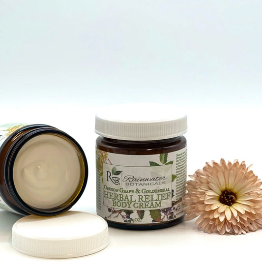 Oregon Grape Root and Golden Seal Herbal Relief Cream For Dry Itchy Skin Rainwater Botanicals