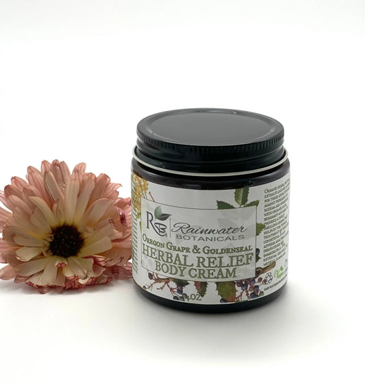 Oregon Grape Root and Golden Seal Herbal Relief Cream For Dry Itchy Skin Rainwater Botanicals