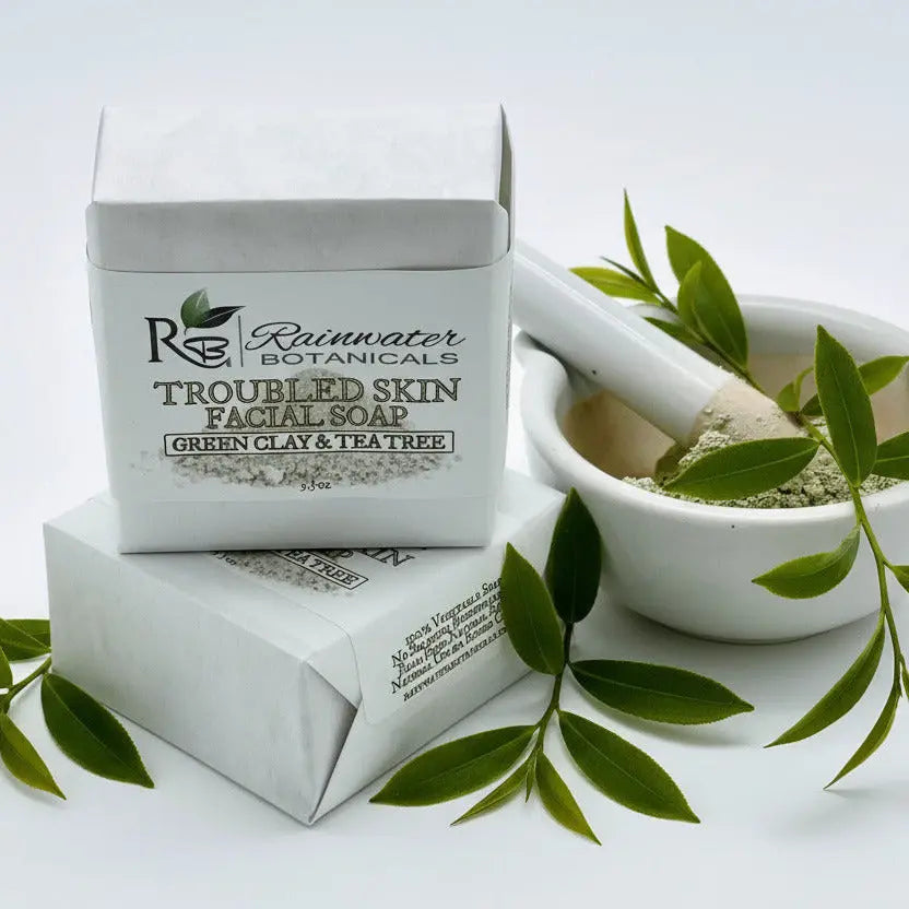 Troubled Skin Facial Soap (Tea Tree, Green Clay)-Rainwater Botanicals