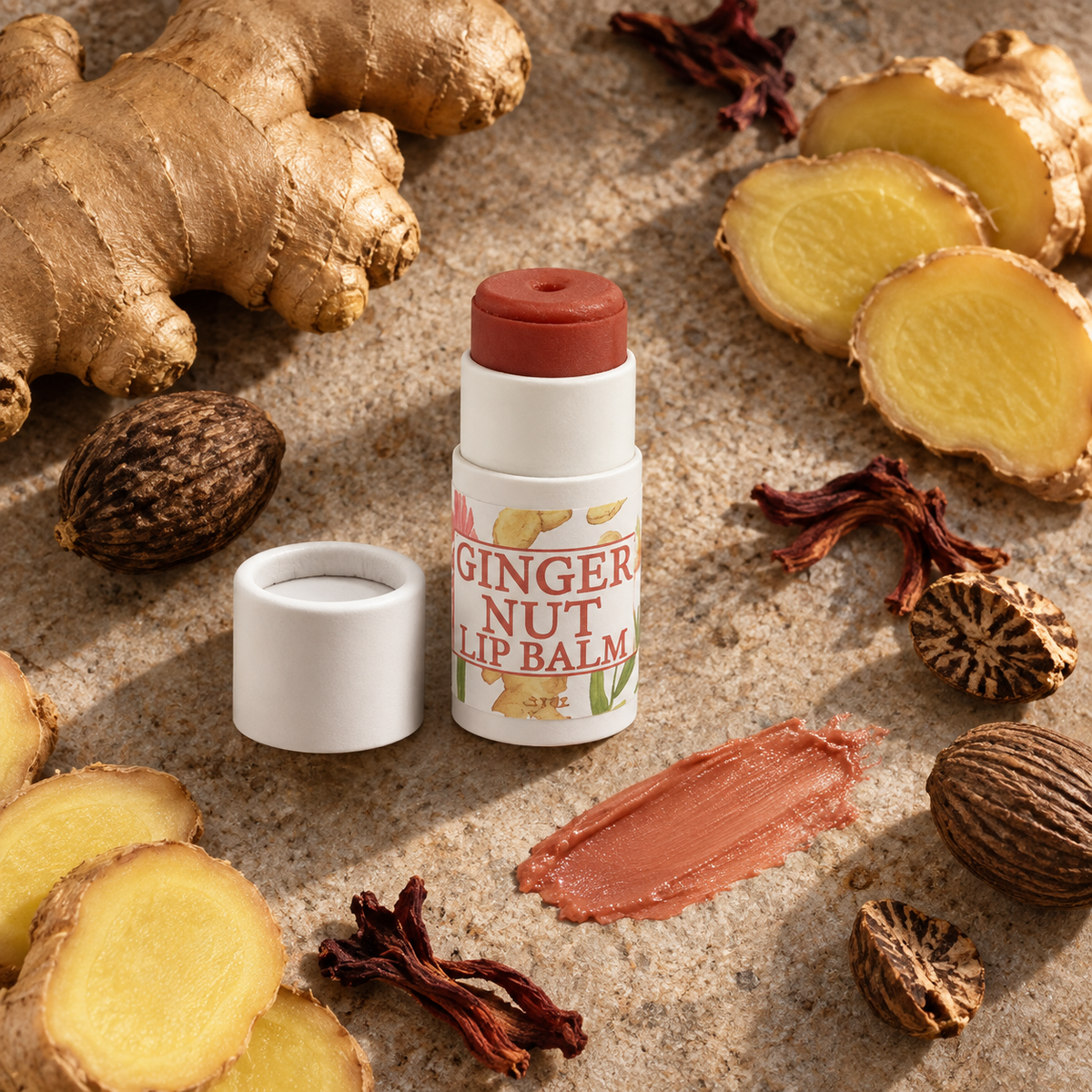 Mit Ingwer und Nuss getönter Lippenbalsam, vegan und abfallfrei